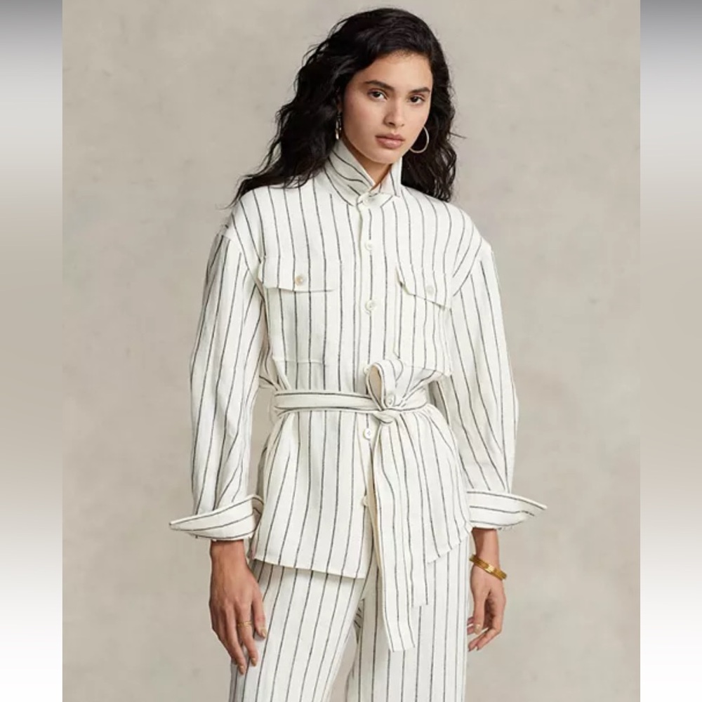 Polo Ralph Lauren Belted Striped Linen Utility Shirt